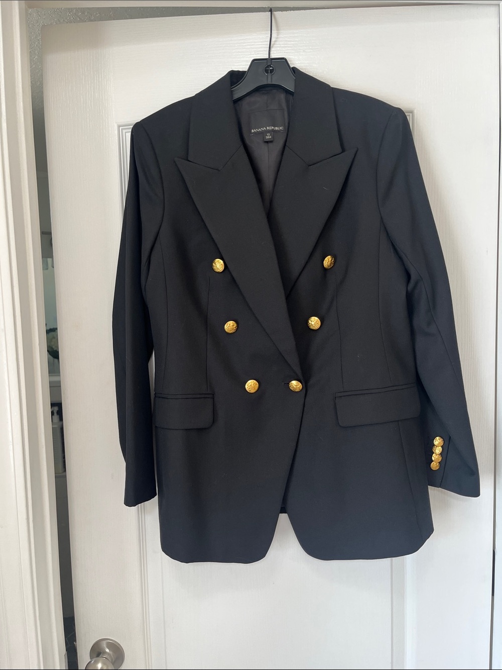 Banana Republic Women's Black Double-Breasted Blazer with Gold Buttons, 12